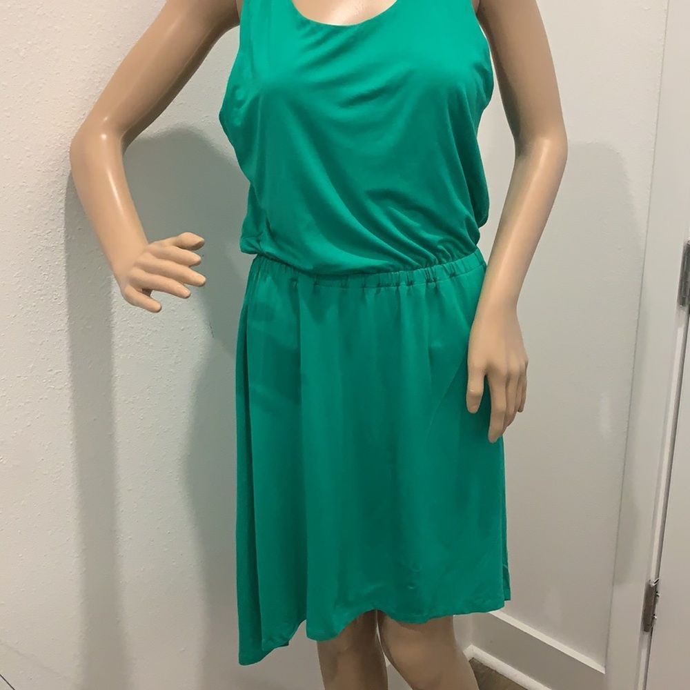NWOT KENAR Asymmetrical Kelly Green Sleeveless Jersey Dress👗 Size L